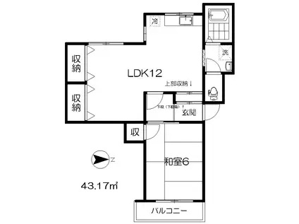パークヒルズ向中(1LDK/3階)の間取り写真
