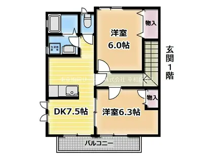リュエル光が丘I(2DK/2階)の間取り写真