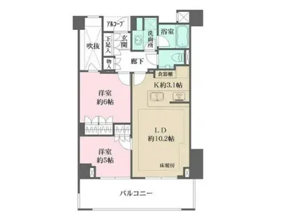 ザ・パークハウス上目黒ピアース(2LDK/4階)の間取り写真