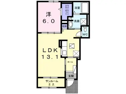 ヌーベル湯所A(1LDK/1階)の間取り写真