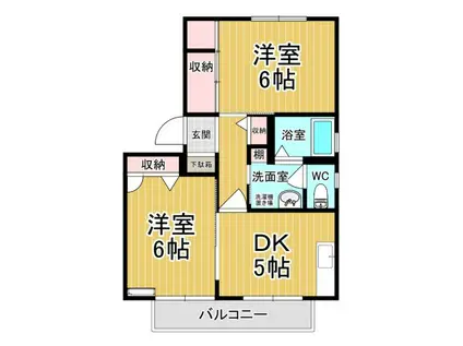 コーポラスビックツリーD(2DK/1階)の間取り写真