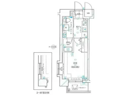 ガリシア浜松町(1K/3階)の間取り写真