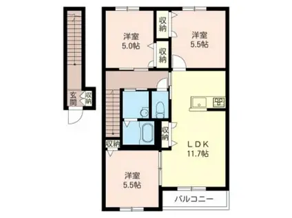 フォレスト三室(3LDK/2階)の間取り写真