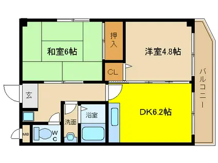 ピュアー高安(2DK/4階)の間取り写真