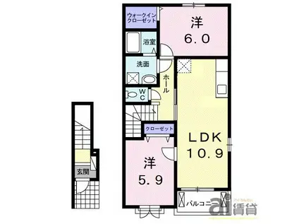 ラ・メゾン・ド・ショコラ(2LDK/2階)の間取り写真