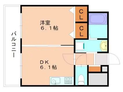 ゲレンデ天神(1DK/2階)の間取り写真