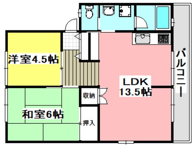 PETERHODA南春日丘(2LDK/2階)の間取り写真