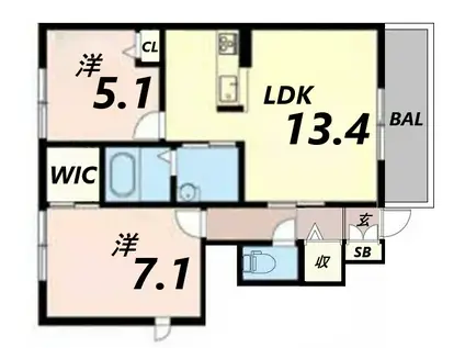 シャーメゾン坂元(2LDK/1階)の間取り写真