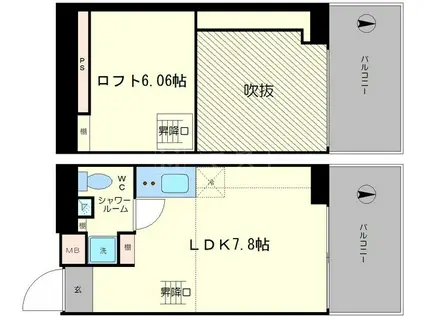 ゼクウナンバニシ(1DK/8階)の間取り写真