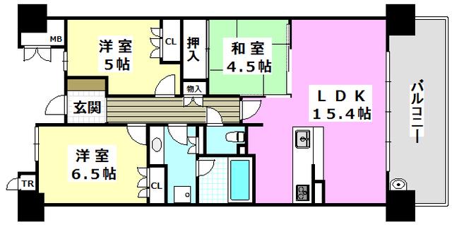 シャリエ茨木(3LDK/5階)の間取り写真
