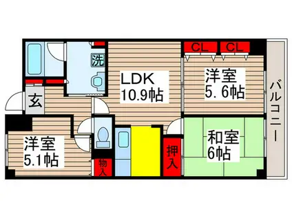 グロリオール里見(3LDK/5階)の間取り写真