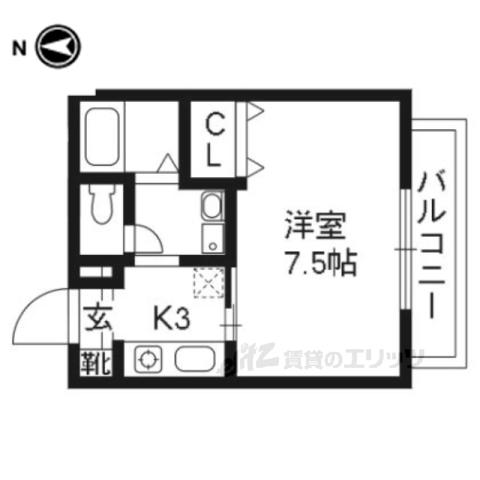 パルティータ小倉町(1K/1階)の間取り写真