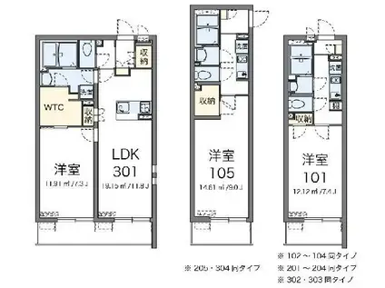 クレイノフルブルーム(1K/3階)の間取り写真