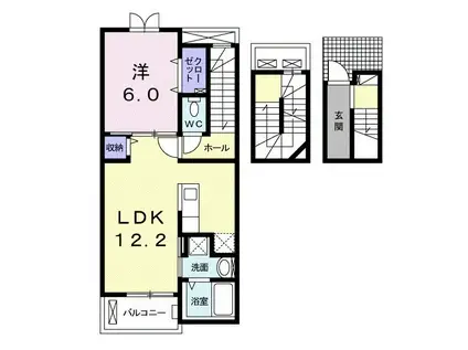 ベル テール B(1LDK/3階)の間取り写真