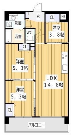 ALIVIS野田阪神(3LDK/5階)の間取り写真