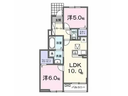 エトワール・イリゼ B(2LDK/1階)の間取り写真