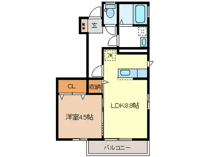 グランコートII(1LDK/1階)の間取り写真