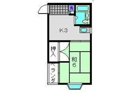 ベルハイム中里(1K/1階)の間取り写真