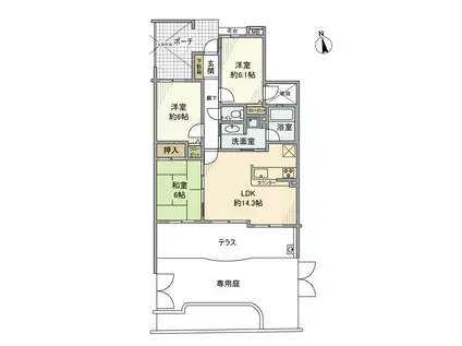 レクセルマンション武蔵野台(3LDK/1階)の間取り写真