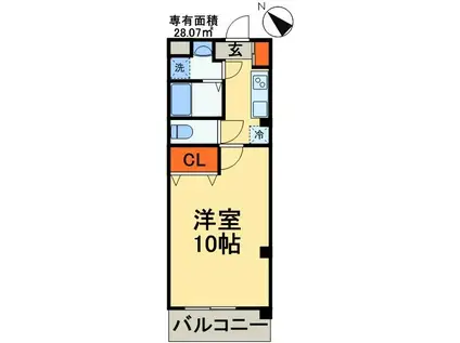 カーサノザキⅦ(1K/3階)の間取り写真