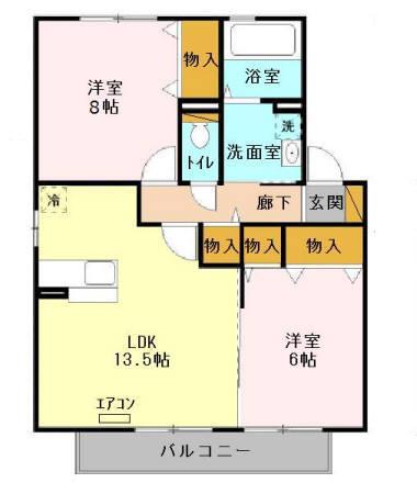 ヒルサイドコート弐番館(2LDK/2階)の間取り写真
