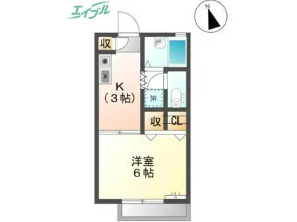 グランサイト六笠II(1DK/1階)の間取り写真
