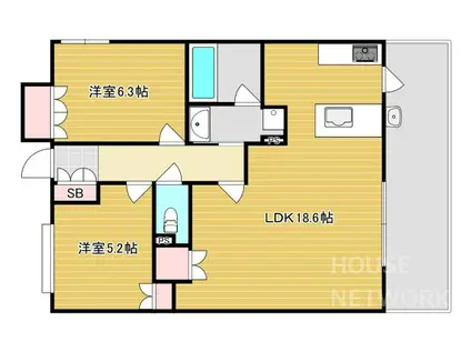 グランエスパス御所南(2LDK/2階)の間取り写真
