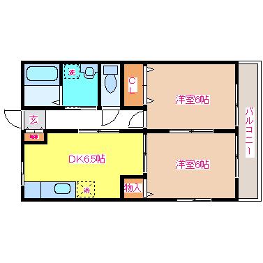 ハイムK(2DK/2階)の間取り写真