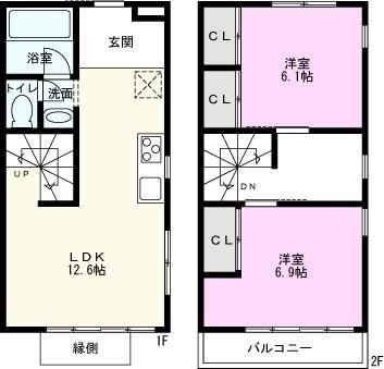 THE ORCHARD YAHATA B棟(2SLDK/1階)の間取り写真