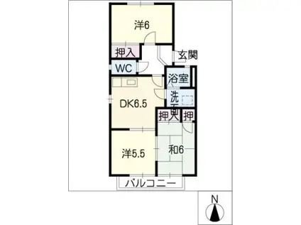 ホワイト ローヌA棟(3DK/1階)の間取り写真