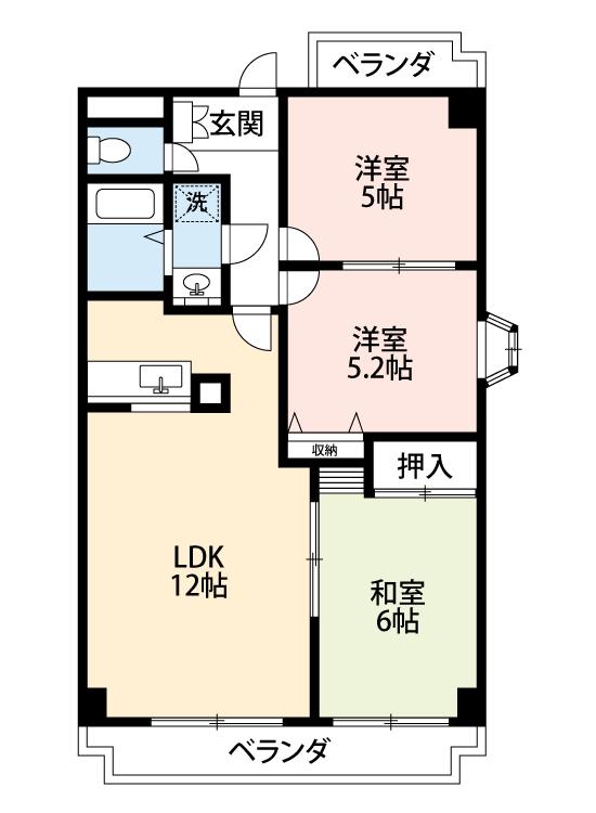 グリーンウッド(3LDK/1階)の間取り写真
