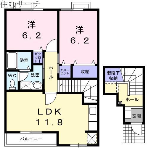 フォンテーヌ(2LDK/2階)の間取り写真