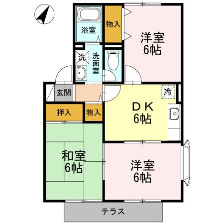 ハイカムール・K(3DK/1階)の間取り写真