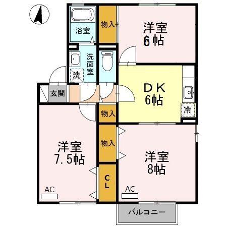 セジュールとし B棟(3DK/1階)の間取り写真
