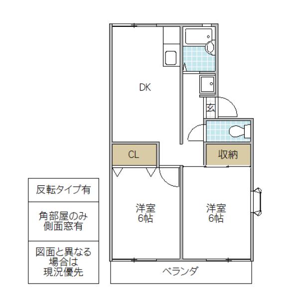 クレセントハウス(2DK/2階)の間取り写真