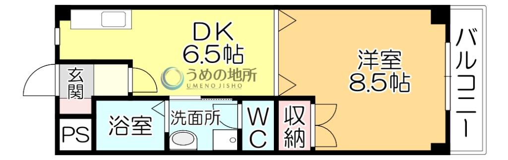メディアハウスキャビン(1DK/2階)の間取り写真