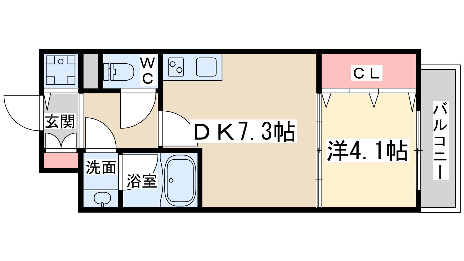 ワンルーフフラットテンジンバシ(1DK/12階)の間取り写真