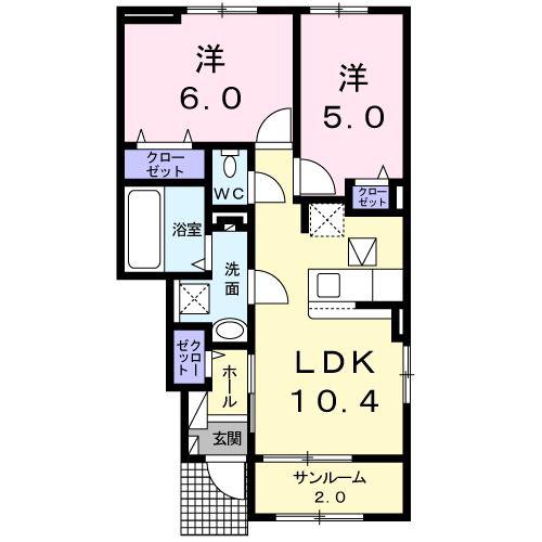 フェリビータ(2LDK/1階)の間取り写真