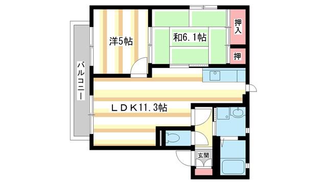 カーサ九条(2LDK/2階)の間取り写真