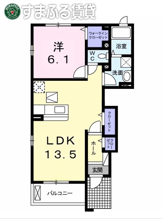 グリーンシティ竜美B(1LDK/1階)の間取り写真