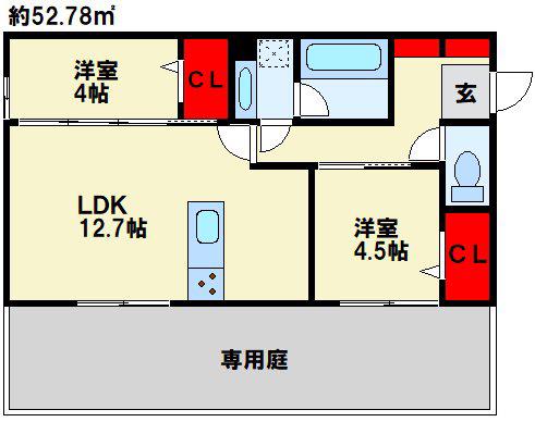 M・K・K 高峰町(2LDK/1階)の間取り写真