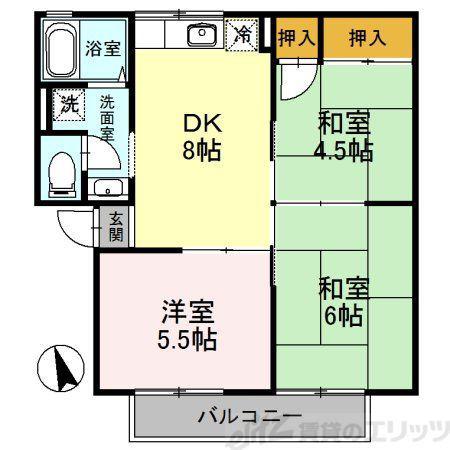 サンファミールB棟(3DK/1階)の間取り写真