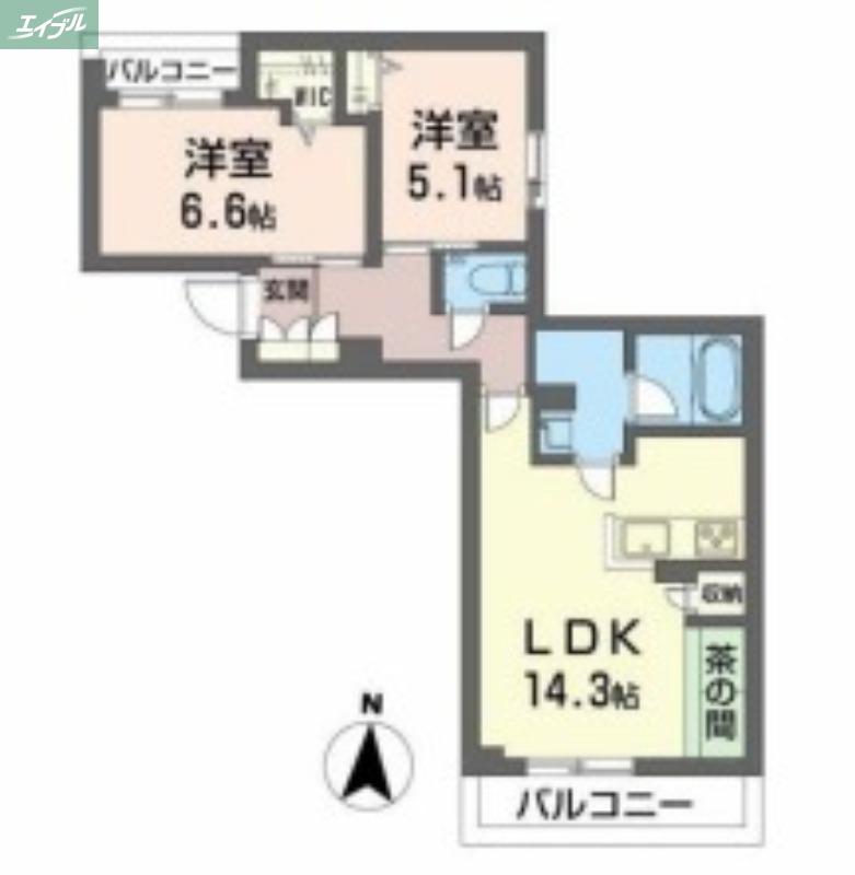 ポーラスターNH(2LDK/3階)の間取り写真