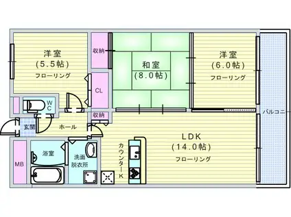 パラッツォ・デル・ソーレ(3LDK/3階)の間取り写真