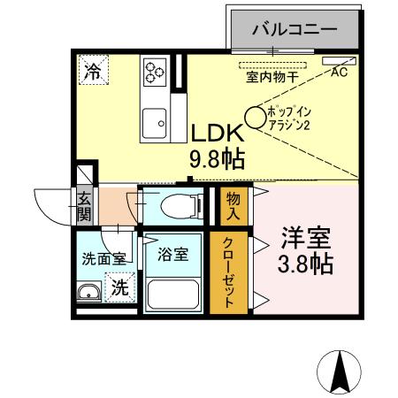 パディコート下城野(1LDK/2階)の間取り写真