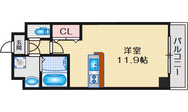 GROOVE江坂(ワンルーム/3階)の間取り写真