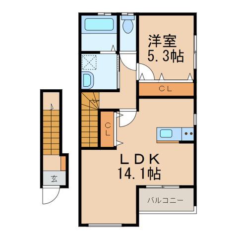 クラウンハイツ松江北(1LDK/2階)の間取り写真