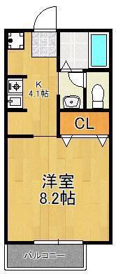 ディアコート到津(1K/3階)の間取り写真