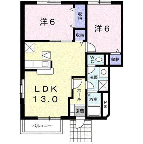 フォンテーヌD(2LDK/1階)の間取り写真