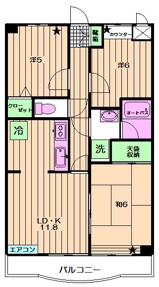 エスポワール石神井A棟(3LDK/3階)の間取り写真